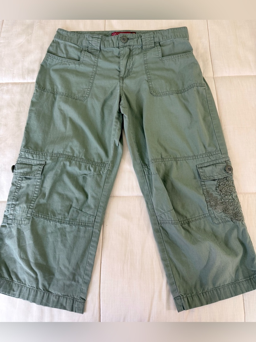 Vintage Y2K So low rise capri cargo pants olive green embroidered 2000’s jr 5